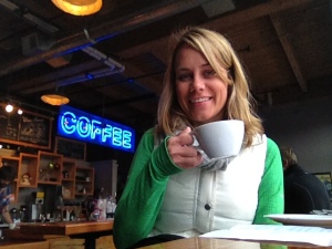 Enjoying my cup of chai tea at Water Avenue Coffee