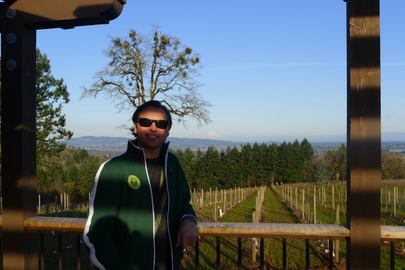 Jeff at Durant Vineyards with Mt. Hood far in the background